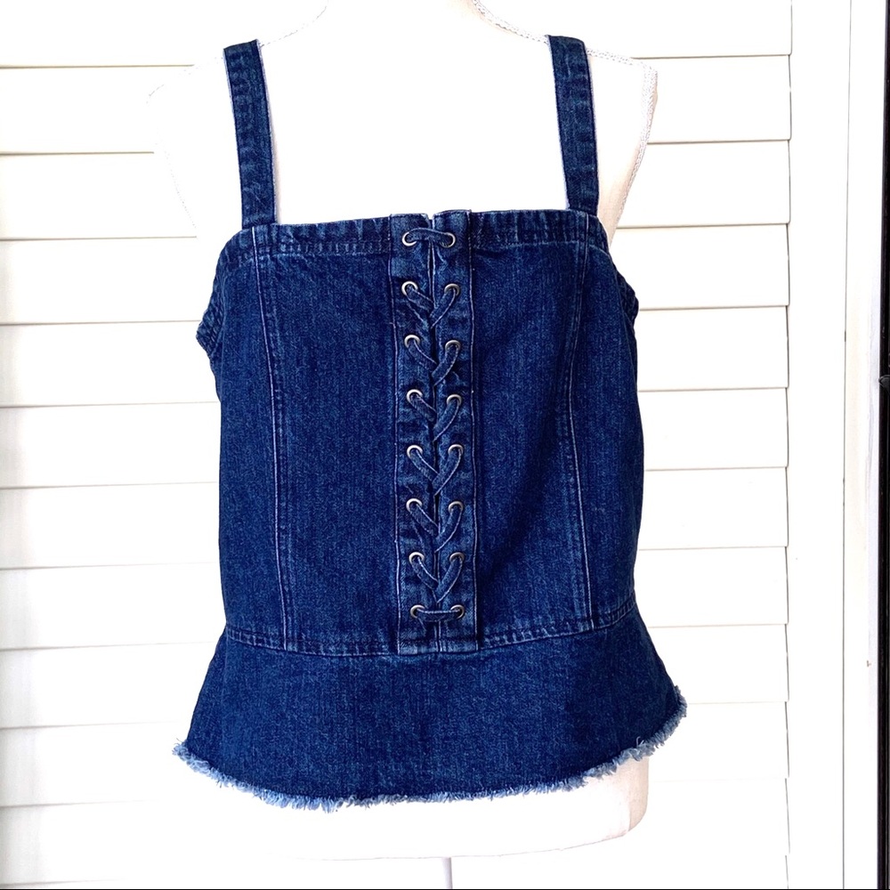 American Eagle Blue Denim Top with Lace-Up Front